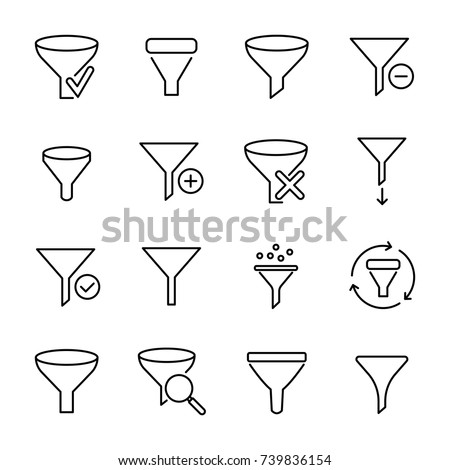 Simple set of funnel related outline icons. Elements for mobile concept and web apps. Thin line vector icons for website design and development, app development. Premium pack.