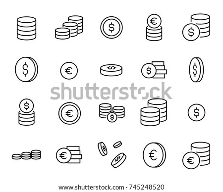 Simple collection of coin related line icons. Thin line vector set of signs for infographic, logo, app development and website design. Premium symbols isolated on a white background.