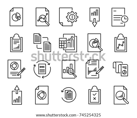 Simple collection of report related line icons. Thin line vector set of signs for infographic, logo, app development and website design. Premium symbols isolated on a white background.