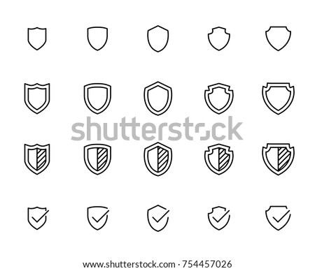 Simple collection of shield related line icons. Thin line vector set of signs for infographic, logo, app development and website design. Premium symbols isolated on a white background.