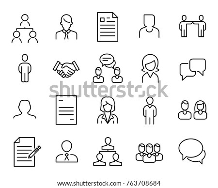 Simple collection of recruitment related line icons. Thin line vector set of signs for infographic, logo, app development and website design. Premium symbols isolated on a white background. 
