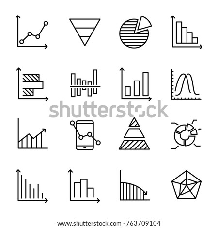 Set of premium diagram icons in line style. High quality outline symbol collection of graph. Modern linear pictogram pack of chart. Stroke vector illustration on a white background.