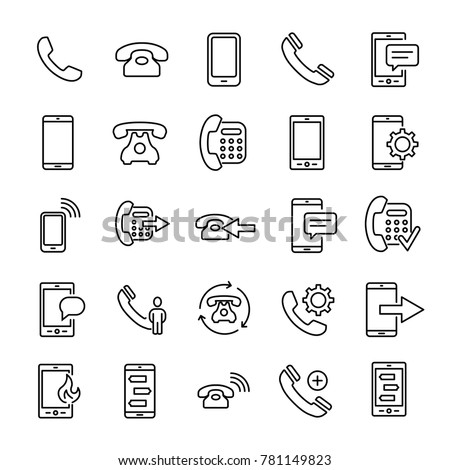 Set of premium phone icons in line style. High quality outline symbol collection of mobile. Modern linear pictogram pack of telephone. Stroke vector illustration on a white background.