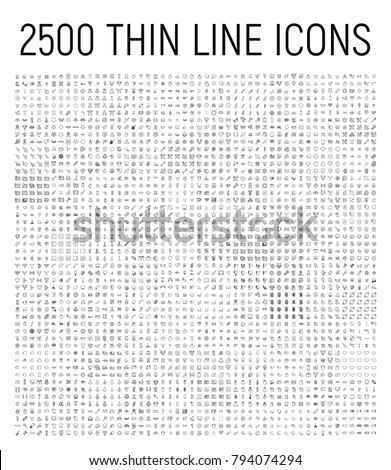 Big collection of 25 sets thin line icon. Premium pack of 2500 signs. Every set contains 20 icons. Vector illustration isolated on a white background. Award, business, management, nature, etc.