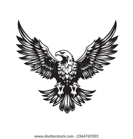 Eagle, hawk, falcon emblem with spread wings, heraldic symbol, bird, predator, wild animal, design,