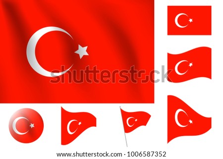 Realistic vector illustration flag. National symbol design. Turkish flag.