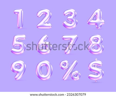sell off set. Set of isolated numbers. metallic pink metallic letter. number balloons. Foil symbol. Bright metallic 3D, realistic vector illustration. 