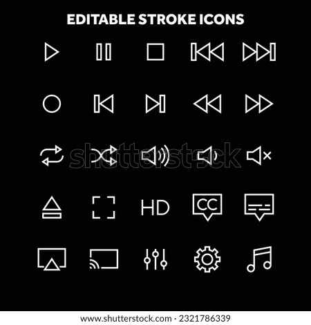 Media Control Player Icon Set Editable Stroke