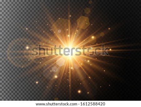 Abstract stylish light effect on a black background. Gold glowing neon line. Golden luminous dust and glares. Flash Light. luminous trail. Vector illustration. Foto stock © 