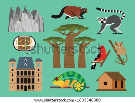 Flat vector illustration set of
Madagascar consisting of landmark attractions and cultures