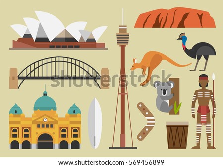 Australia flat illustration, vector, sydney, australian, landmark, symbol