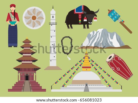 Nepal illustration, vector, landmark, travel, food, culture