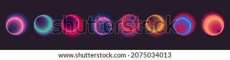 Futuristic glowing radial gradient set. Technology smooth vintage colorful gradients for modern trend design. Cyber neon sci fi gradient set palette - pink, red, purple, yellow, blue colors collection