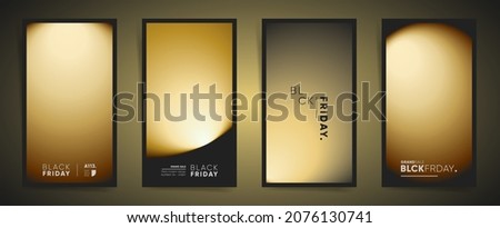 Golden black smooth gradient black Friday sale design set for stories, social media posts, poster and sale banners. Smooth premium fashion gradient art. Vector black Friday sale premium vertical story