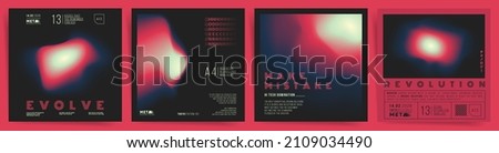Japanese means - modern. Set of futuristic gradient 3d bold square posters templates for science, music or presentation album print. Holographic, cyberpunk geometric vector illustration background.	
