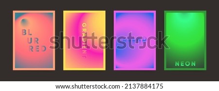 Abstract spring gradient blurred poster cover template design set for placard, event banner or business brochure.  Cyberpunk hi tech gradient post. Vector blurred futuristic color set.	