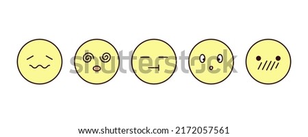 Cute and simple emoji set. Modern design emoticons face icons collection. Set of vector dizziness, confusion, confused, tired, overwork, malaise and distress.