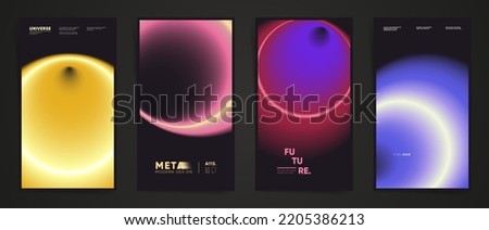 Abstract neon vertical stories, gradient cover template design set for poster, social media post and stories banners. Cyberpunk circular gradient hi tech post. Vector aesthetic space black set.	