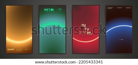 Neon modern art story post design. Social media mobile cover template with cyberpunk blurry laser gradient. Circular radial gradient layout template design set for poster, post and banners. Vector.	