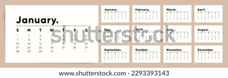 Calendar Template for 2024 year. Week starts on Sunday. Simple minimal classic style. Work or business calendar. 2024 calendar in minimalist style. English vector calendar for 2024 year.