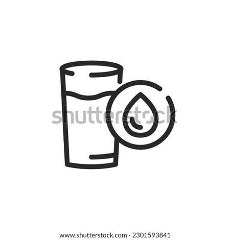 Drinking Water Icon. Outline Vector Glass Filled with Drinking Water with Water Drop Pictogram.