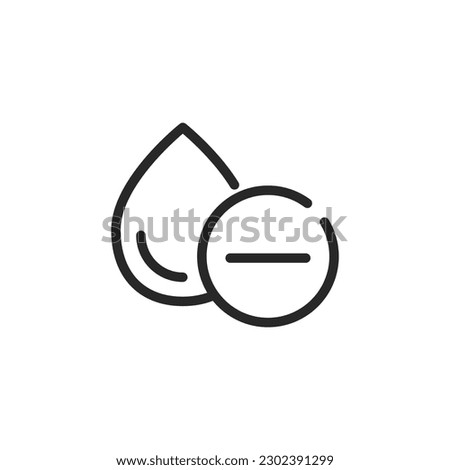 Water Minus Sign Icon. Water Drop with Minus Symbol, Water Reduction, Lower Water, Shortage, Vector Design.