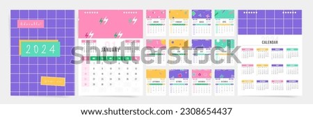 2024 Kids Calendar Design: Bright, Creative and Colorful Templates for Monthly and Annual Planning. Sunday Start. Cute and Useful Planner for 2024 year.
