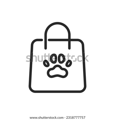 Pet Shop Shopping Bag Icon. Vector Outline Editable Sign for Pet Store Purchases, Pet Goods Sale, Animal Care Supplies, and Pet Retail Concept