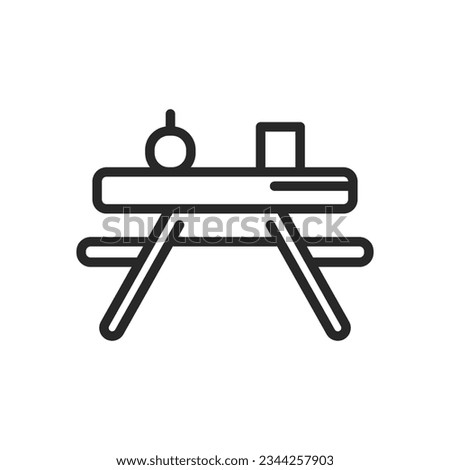 Picnic Table Icon. Vector Outline Editable Sign Folding Picnic Table for Outdoor Dining and Camping Leisure. Linear Minimal Illustration of Portable Picnic Table.