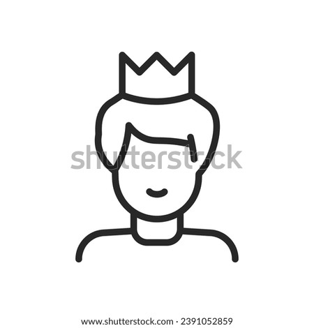 Good Self Esteem Icon. Vector Outline Editable Isolated Sign of a Person Wearing a Crown and Looking Pleased with Themselves, Symbolizing High Self Esteem and Personal Satisfaction.
