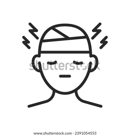 PTSD and Trauma Icon. Vector Outline Editable Isolated Sign of a Person with a Bandaged Head, Symbolizing the Struggle and Recovery Process of PTSD and Traumatic Experiences.