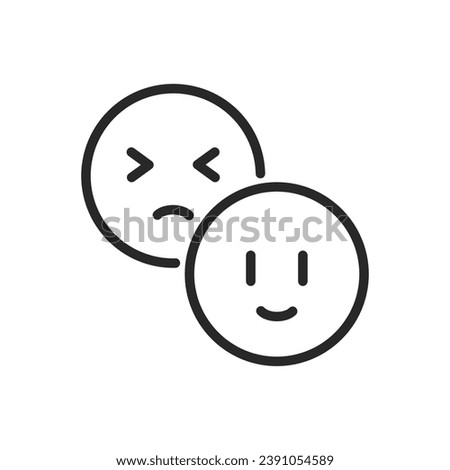 Mood Swings Icon. Vector Outline Editable Isolated Sign of Two Smiley Faces Representing Good and Bad Mood, Symbolizing the Rapid Change of Emotions in Mood Swings.