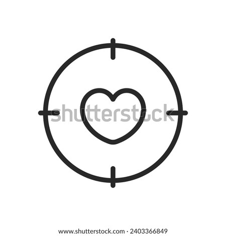 Heart in Target Icon - Linear Vector Pictogram for Precision Love. Cupid's Aim for Romantic Goals, Valentine's Day Bullseye Illustration