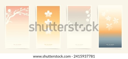 Spring Sakura Blossom Background. Soft Pastel Gradient Templates for Posters, Covers, Social Media Stories and Cards with Floral and Oriental Vibes.