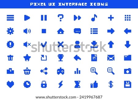 Pixel UI Interface Icons Set for Apps and Games - Classic Digital Design.