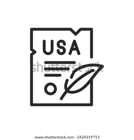 Declaration of Independence Icon with Quill, Historical USA Document Thin Line Vector. Symbolic Representation of American Liberty and National Heritage