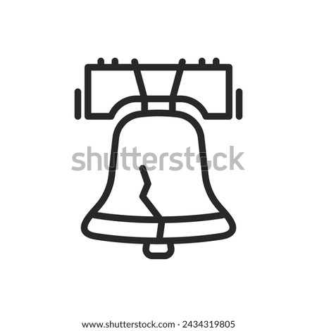 Liberty Bell Icon, Emblem of American Independence and Historic Symbol, Simple Thin Linear Outline Vector Sign.