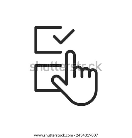 Hand Selecting Choice Icon, Interactive Voting and Decision Making Vector Thin Line Symbol. Touchscreen Ballot Selection for Civic Participation and Polling Sign.