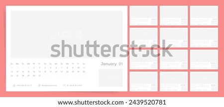 2025 Calendar Template Design. Week Starts on Sunday 2025 Office Calendar. Desktop Planner in Simple Clean Style. Corporate or Business 2025 calendar. English Vector Calendar Layout.