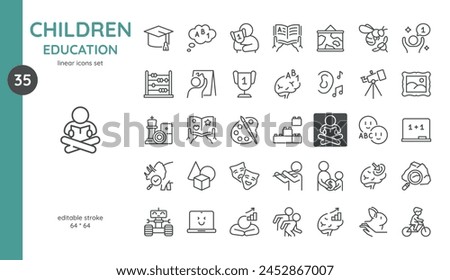 Children Education Icon Set for Creative Learning and Development Concepts. Line Vector Icons Collection.