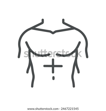 Male Torso Icon. Isolated Line Illustration of Human Male Torso, Representing Musculoskeletal System, Fitness, and Anatomy. Perfect for Medical, Healthcare, and Fitness Applications.