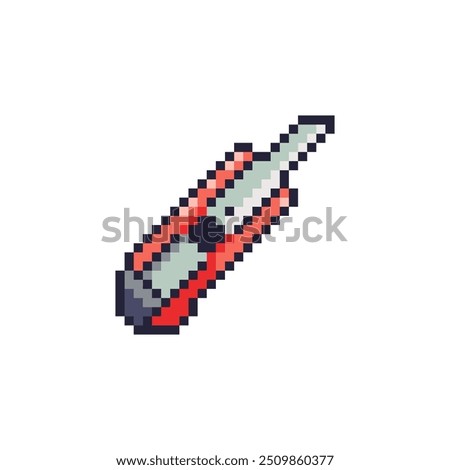 Pixel Art Utility Knife Icon. Retro 8bit Office Snap Blade and Craft Cutting Tool.