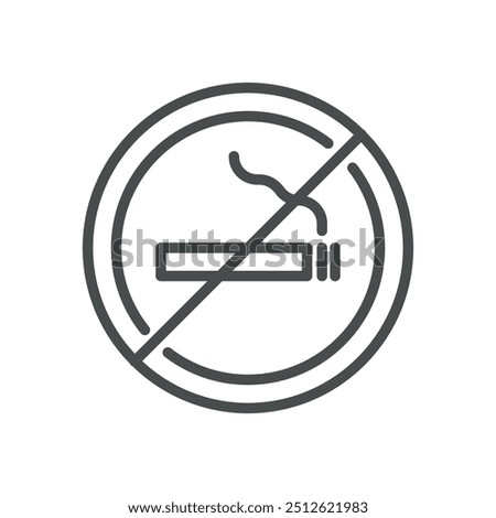 No Smoking Icon. Simple Line Illustration of a Cigarette with Prohibition Sign, Representing Smoke-Free Zone and Health Awareness.