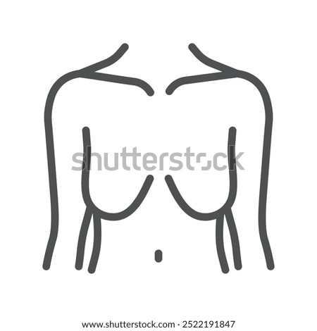 Loss of Breast Fullness Icon. Simple Line Illustration of a Female Torso, Representing Decreased Breast Volume and Changes in Breast Shape.