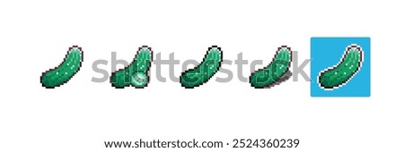 Pixel art Cucumber. 8bit Game Style Pixelated Green Cucumber. Detailed Pixel Cucumber icon with shading and different stroke. 