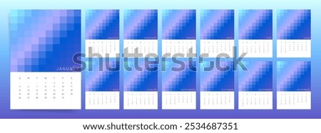 2025 Calendar Design Template for Wall and Desk. Vertical Planner Calendar with free space for branding, logo and image. Bold Color Block Calendar Design 2025.