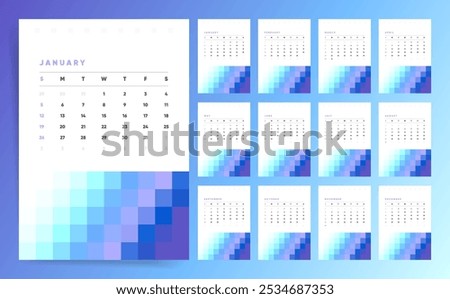 2025 Calendar Design Template for Wall and Desk. Vertical Simple Calendar with free space for branding, logo and image.