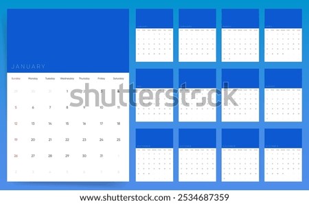 2025 Calendar Template: Modern Minimalist 2025 Calendar Design with Free Space for Logo and Branding. Ready-to-Print Annual Layouts for Wall and Desk Use. Business Corporate 2025 Calendar.