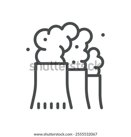 Industrial Air Pollution Line Icon. Vector Thin Outline Illustration of Smoke from Factory Chimneys, Environmental Contamination Symbol, Linear Design for Awareness and Ecology