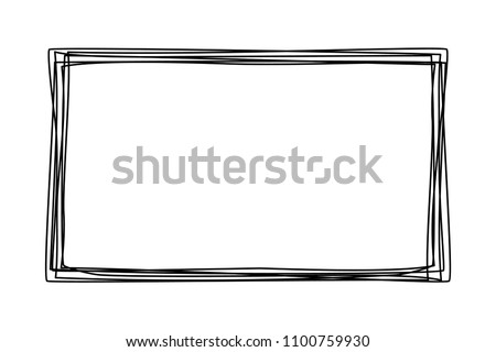 Grungy scribble rectangle frame hand drawn with thin line, divider shape. Vector illustration